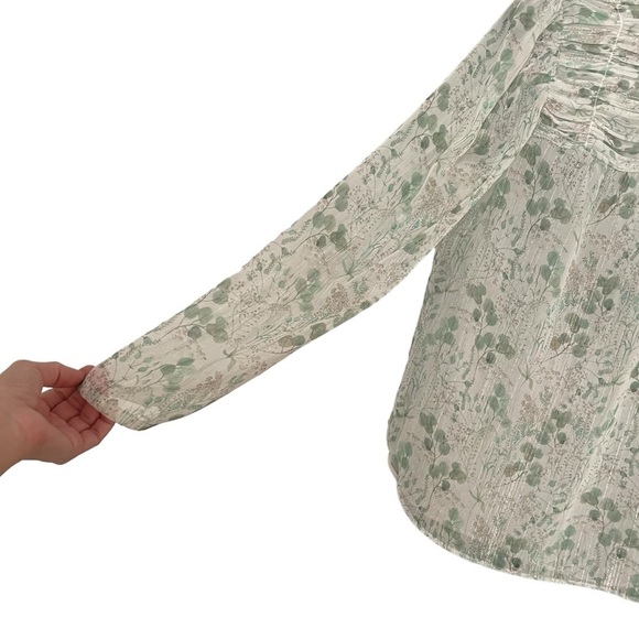 MAISON CINQCENT Semi-Sheer Printed Blouse Green S - Picture 3 of 7